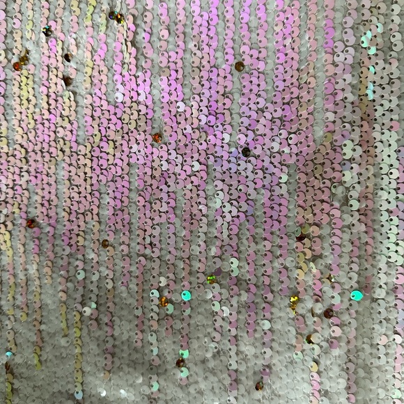 TCEC White and pink sequin halter high mini neck dress.  Size small. - Picture 3 of 8